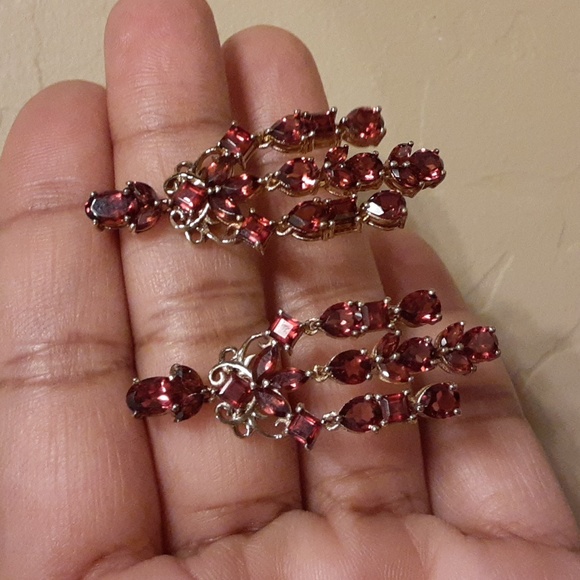 925 Genuine Mozambique Garnet Chandler Earrings. FIRM. - Picture 5 of 16